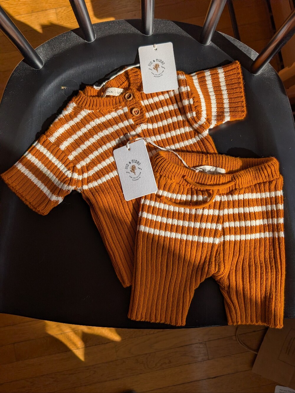Fin & Vince 6-12mo Baby Orange Striped Cotton Sweater Short Set